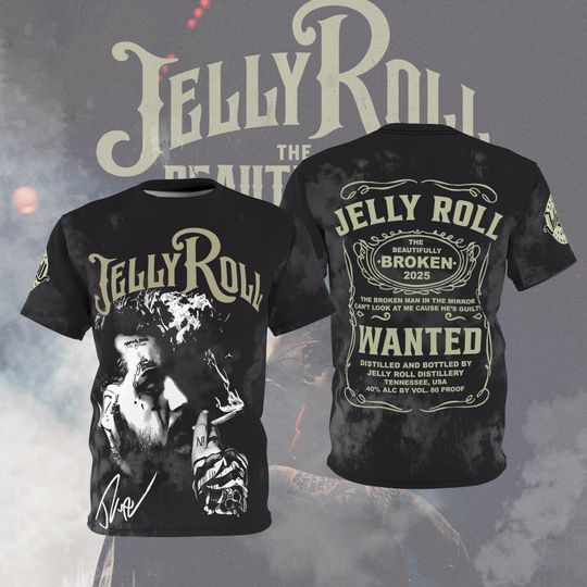 Retro Jelly Roll 3D Graphic Shirt, Beautifully Broken Tour 2025 Shirt, Music 3D Graphic T-Shirt for Fans of Country Rock & Southern Rap