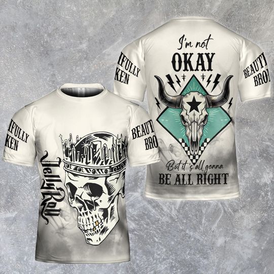 Jelly Roll Beautifully Broken 3D Tour 2025 T-Shirt, Retro I'm Not Okay But It's All Gonna Be Alright Shirt, Skull Western Graphic Tee