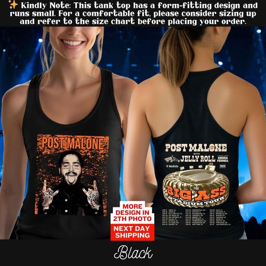 Vintage Post Malone Double Sided Tank Top, 2025 Posty Tour Merch