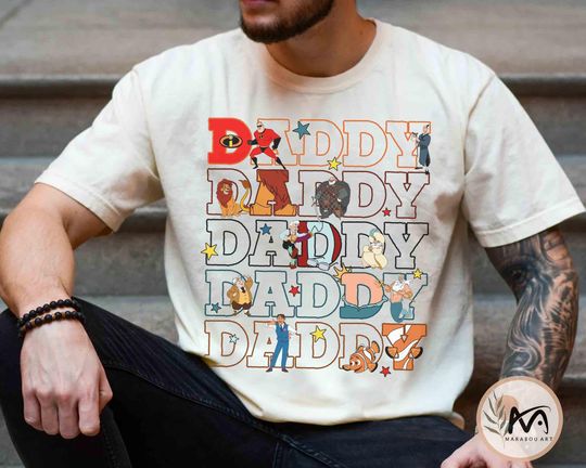 Vintage  Disney Dad Characters Shirt, Best Dad Ever Tee, Father's Day 2025 Gift, Disneyland Daddy Daughter Family Gift, Dad and Son Gift