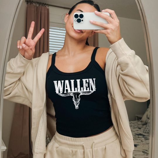 Wallen Western Spaghetti Strap Tank Top - Animal Skull Design