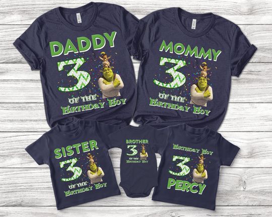 Shrek Birthday Shirt, Green Ogre Family Birthday Shirt, Cartoon CustomBoy Girl Birthday Shirt, Birthday Gift For Son Daughter