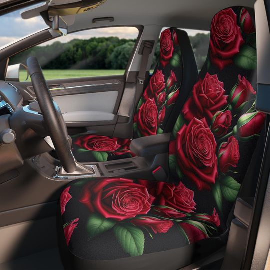 Red Roses Romantic Car Seat Covers - Rose Pattern Auto Accessories, Gifts for Her, Car Decor, Mother's Day, Birthday Present, Floral mom Car