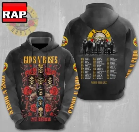 Gns N Roses World Tour 2025 Schedule Hoodie 3d