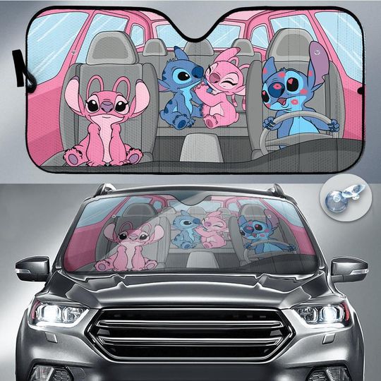Stitch Angel Car Sun Shade, Lilo And Stitch Movie Car Decoration, Stitch Car Sunshade, Disneyland Gift, Stitch Cartoon Car Windshield