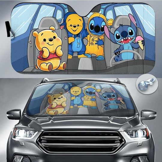 Stitch And Pooh Car Sun Shade, Lilo And Stitch SunShade, Stitch Movie Car Shade, Winnie The Pooh Car Windshield, Disney Car Sunshade