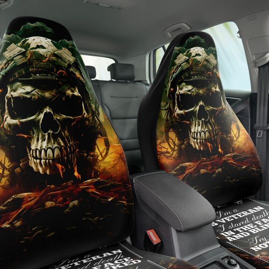 Skull Battlefront Survivor Car Seat Cover set of 2 Universal Fit. Military car interior, Car covering, front line veteran soldier car decor