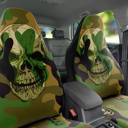 Skull Camouflaged Car Seat Covers Set of 2, Universal Fit. Bad Ass car interior, Durable car covering, army tactical armed forces car decor