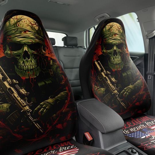Skull Defender Trench Car Seat Cover set of 2 Universal Fit. Military auto interior, Car Covering, Army veteran retired soldier car decor