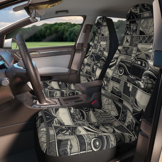 Vintage Travel Car Seat Covers, Retro Automotive Design, Stylish Car Accessory, Gift for Car Enthusiasts, Road Trip Essentials, Unique Auto