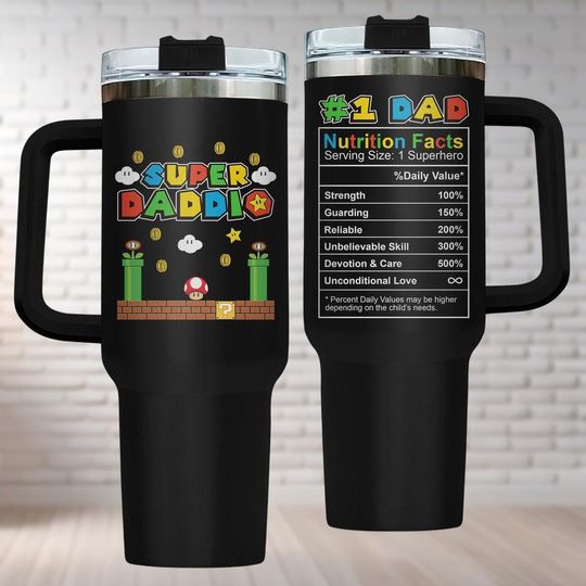 Super Daddio Tumbler 40Oz, Super Mario Dad Tumbler Cup, Video Game Tumblers For Men, Gamer Insulated Tumbler, Father's Day Gift For Dad