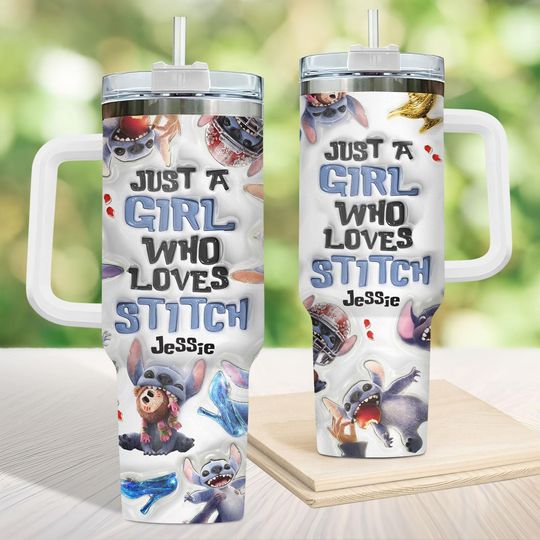 Just A Girl Who Loves Stitch Tumbler 40Oz, Custom Stitch Tumbler Printed, Lilo And Stitch Coffee Cup, Insulated Tumbler, Disney Gift