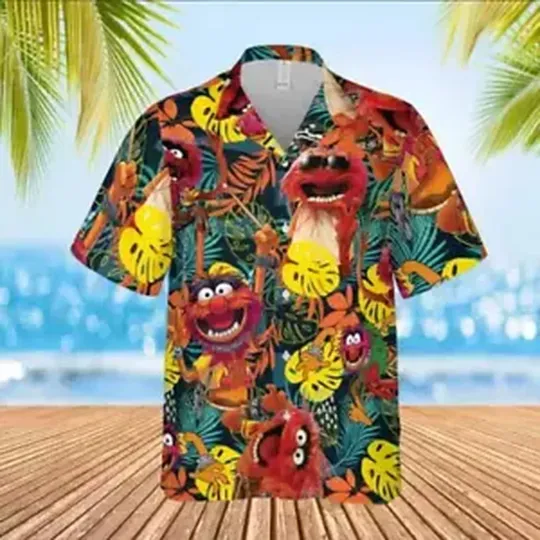 Let's Drum With Animal The Muppets Yellow Green Tropical 3d Hawaiian Shirt