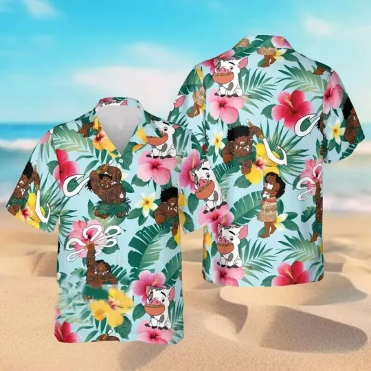 Discover Moana Maui And Pua Tropical Leaves Hibiscus Flowers Summer Hawaiian Shirt