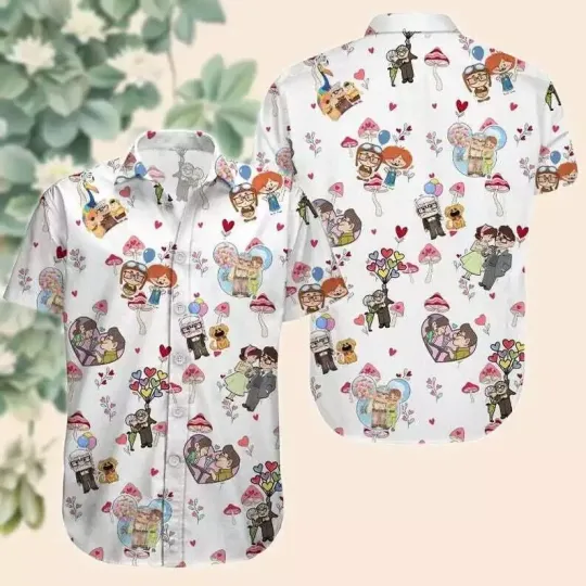 Carl And Ellie Happiness Is Growing With You Pixar Up Couple Hawaiian Shirt