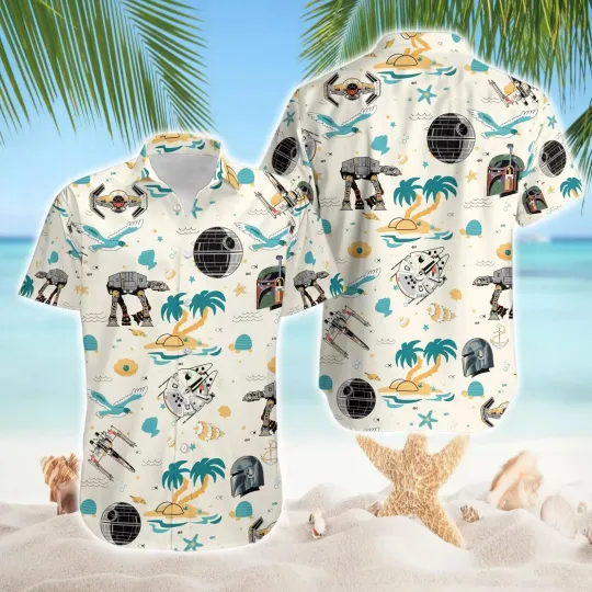 Vintage Galaxy's Edge Darth Vader Death Star At-at Walker Hawaiian Shirt