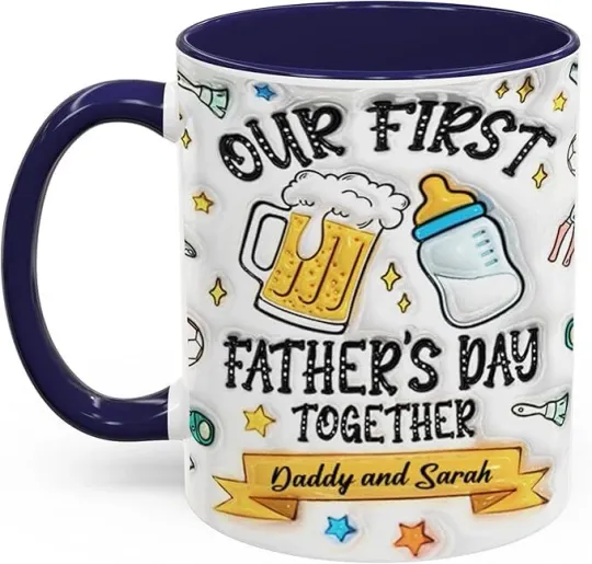 Personalized First Father's Day Accent Mug, New Dad Coffee Cup, Gift for Him