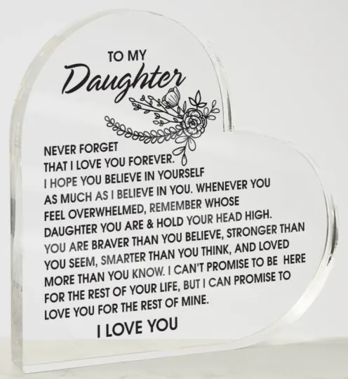 To My Daughter  Heart Acrylic, Gift From Mom Dad, Graduation Birthday Gifts