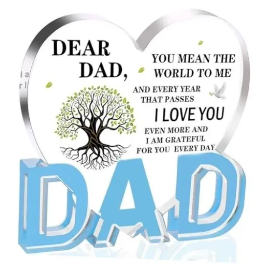 Fathers Day Dad Gifts, Gifts for Dad - Acrylic Heart Plaque Dad Gifts 3.9 ×