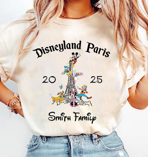 Personalized Mickey & Friends Disneyland Paris Shirt, Disneyland Paris Vacation Shirt, Eiffel Tower Shirt, 2025 Family Vacation Shirt