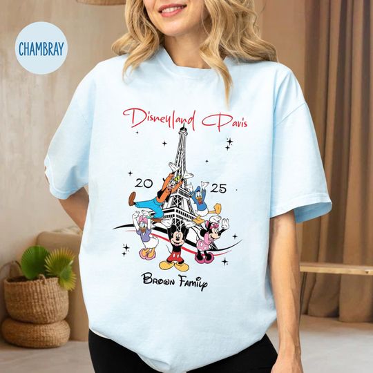Personalized Disneyland Paris Shirt, Custom Paris Family Vacation Shirt, Mickey And Friends Eiffel Tower Shirt, 2025 Family Matching Shirt
