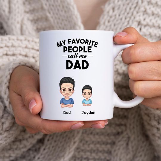 My Favorite People Call Me Daddy Mug. Personalised Cartoon Dad Mug with kids. Custom Dad Mug with kids. Cartoon Daddy Mug with kids