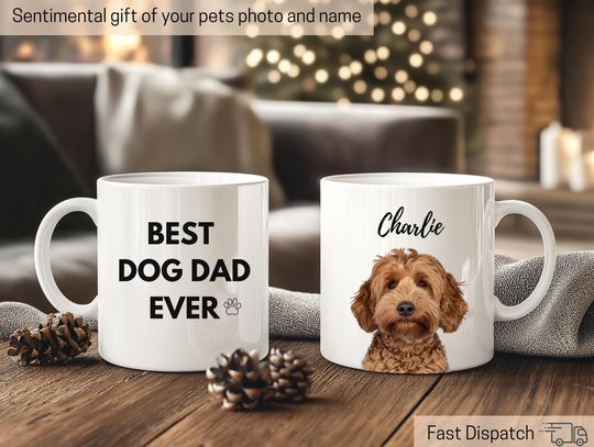 Custom Dog Dad Mug with Pet Photo, Custom Dog Photo and Name Mug, Dog Portrait Mug, Cat Dad, Dog Dad Gift, Dog Owner Gift, Best Dog Dad Gift