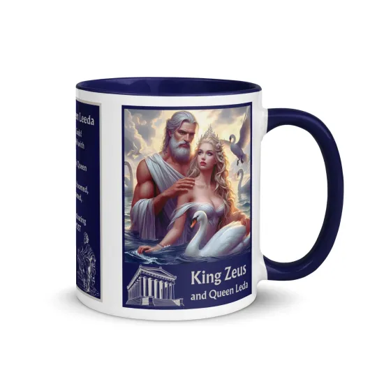 Zeus as Swan with Queen Leda of Sparta 11oz Coffee Mug Dark Blue Greek Mythology