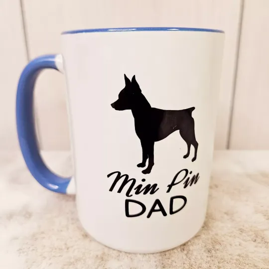 Miniature Pinscher Dog Min Pin Dad Coffee Mug Cup Two-Tone Blue White 4 5/8" Tal
