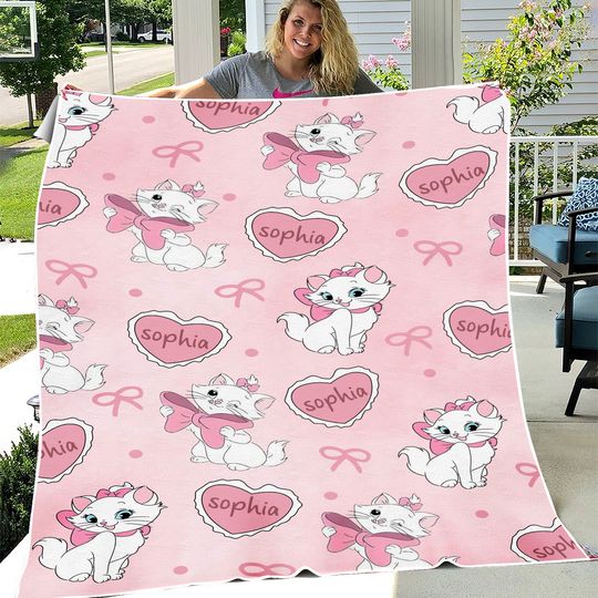Personalized Coquette Marie Aristocats Blanket, Disney Cat Blanket, Aristocats Blanket, Disney Bows Blanket, Marie Cat Birthday Girls Gift