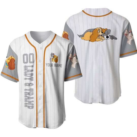 Personalized Lady and the Tramp Baseball Jersey Button Down Shirt