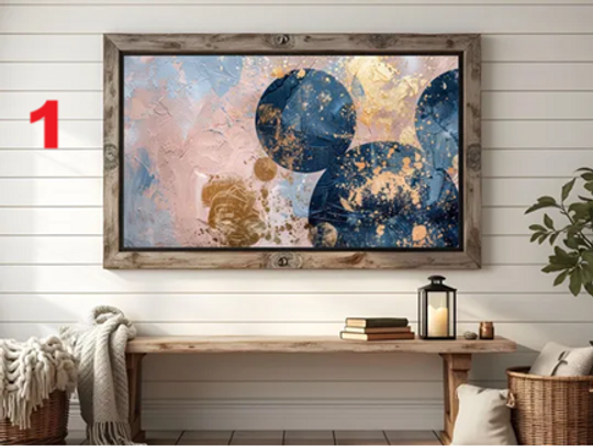 Disney-Inspired TV Art, Mickey Abstract  Gold & Navy Brushstroke Painting, Modern Disney Wall Art