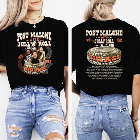 Discover Posty & Jelly Roll Concert Tee, Post Malone Concert Shirt, Country Rap Tour Tee, 2025 Western Concert Shirt, Graphic Concert T-shirt