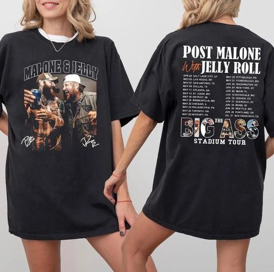 Discover Post Malone Jelly Roll 2025 Tour Shirt, Big Ass Stadium Tour, Concert Tour Music Western 2025,Post Malone Rap Music Shirt