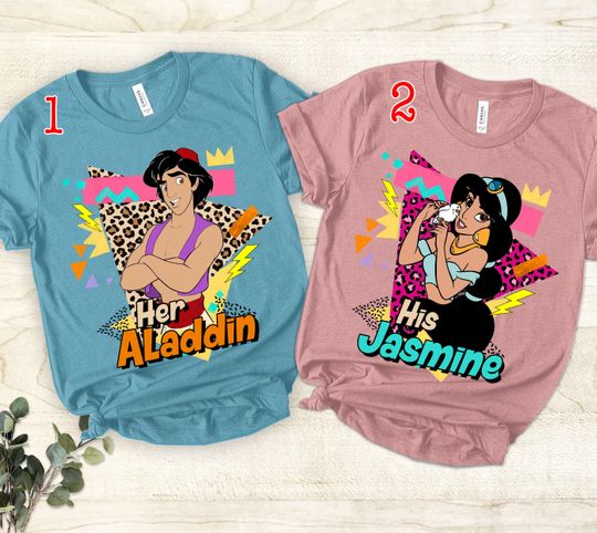Disney Aladdin Cute Jasmine & Aladdin Flying Carpet Shirt, WDW Magic Kingdom Disneyland Trip Family Vacation Holiday Gift, Honeymoon