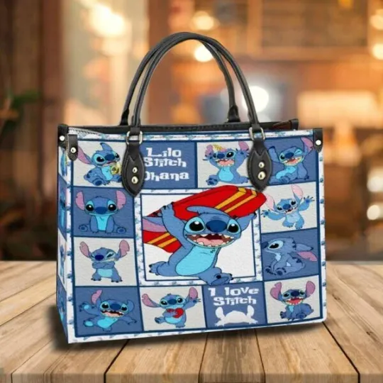 Funny Stitch Leather Handbag, Disney Leather Handbag, gift Woman