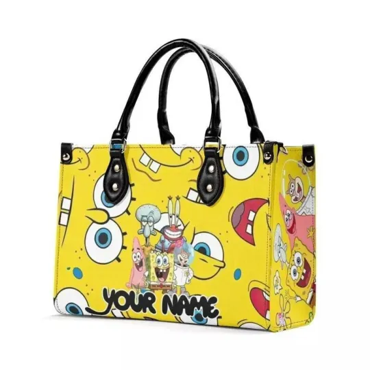 Personalized SpongeBob Movie Leather Handbag, Cartoon Leather Handbag,gift Woman