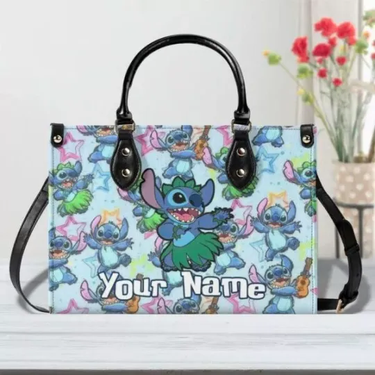 Personalized Stitch Hawaii Leather Handbag, Disney Leather Handbag, gift Woman