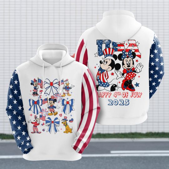 Happy 4th Of July Hoodie, Mickey Patriotic Tee, Disney Trip Shirt, 2025 Disney Family Vacation Hoodie, Independence Day Disney Shirt