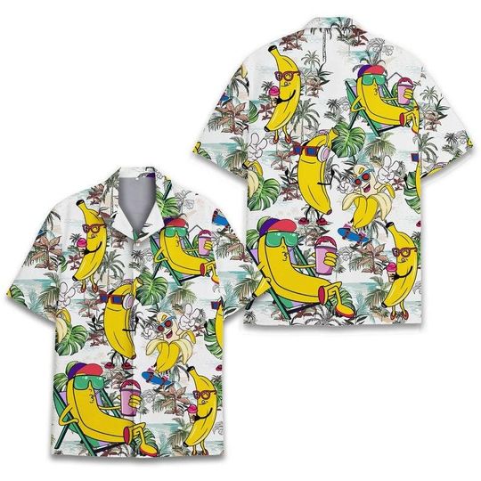 Tropical Banana Hawaiian Shirt Men Women, Funny Bananas Hawaiian Shirt Summer Beach Aloha Short Sleeve Button Down