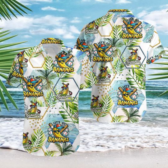 Discover Funny Banana Playing Baseball Hawaii Shirt,Let's Go Bananas Baseball Hawaii Shirt,Cute Banana Sports Design,Summer Funny Banana hawaii Shirt