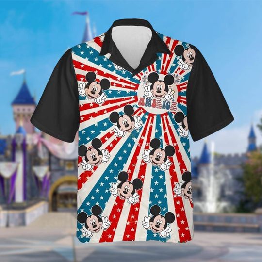 Discover Mickey Mouse 4th Of July Hawaiian Shirt, Disney Mickey Hawaii Shirt, Independence Button Up Shirt, Disney 4th Of July Hawaiian Shirt