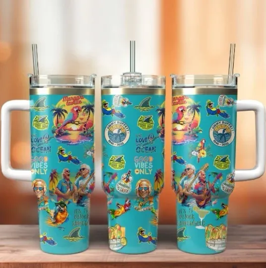 Jimmy Buffett Tumbler 40oz with Handle