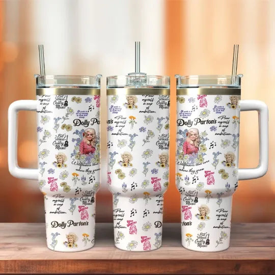 Dolly Parton Tumbler 40oz With Handle, Country Music Gift for Fan, Custom Cup