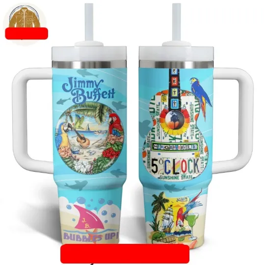 Jimmy Buffet Margaritaville At 5 Oclock 40oz Tumbler, Custom Beach Fan Gift