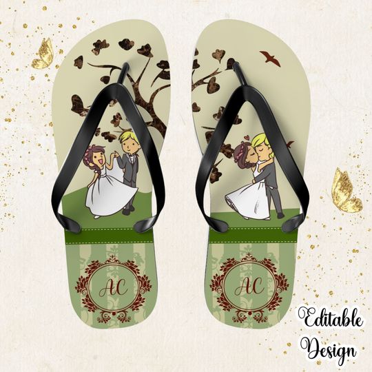 Wedding Flip Flop Templates Bridesmaids Slippers Bridal Flip Flop Designs PNG Beach Wedding Sandals Bride and Groom Slippers Summer Wedding