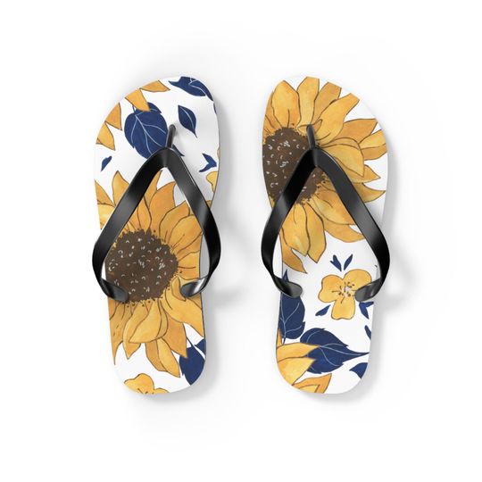 Sunflower Flip Flops, Summer Sandals, Beach Vacation Footwear, Garden Party Essentials, Cute Floral Slippers