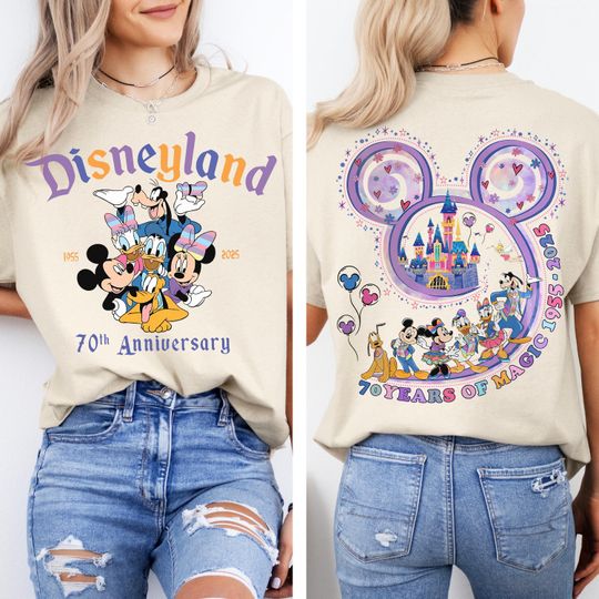 Discover 2-sided Retro Disneyland 70th Anniversary 1955-2025 Shirt, Mickey & Friends 70 Years Of Magic T-shirt, Disneyland Platinum Celebration Shirt