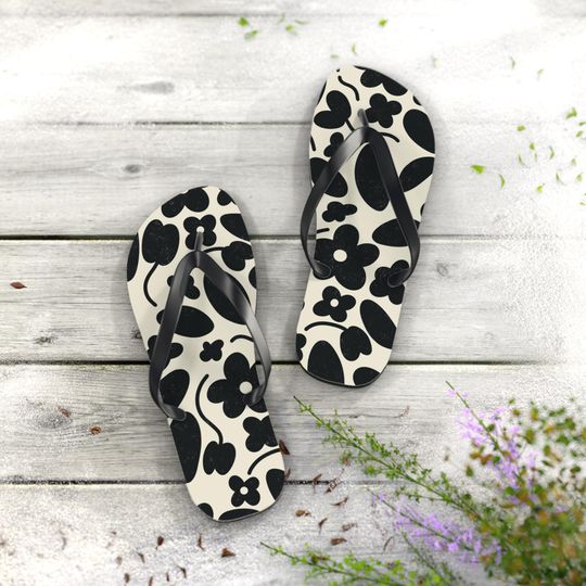 Floral Flip Flops, Summer Beach Sandals, Poolside Footwear, Vacation Shoes, Travel Flip Flops, Casual Summer Style