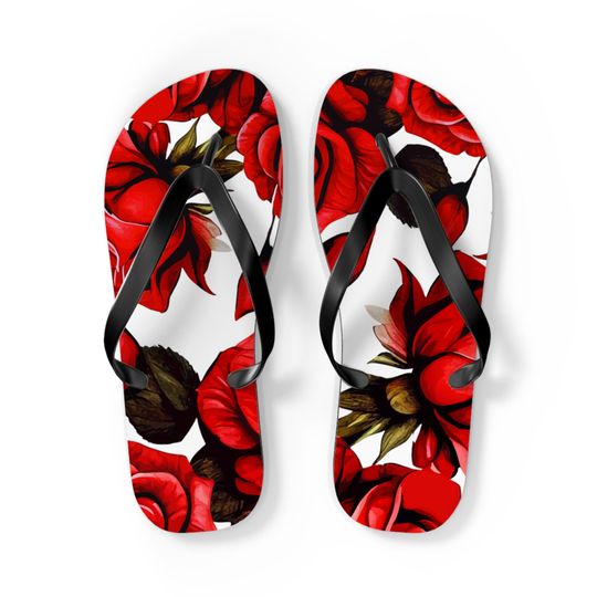 Summer Story Flip Flops red color flip flops, flowers flops, summer sandals, thong, summer slippers, roses flip flops